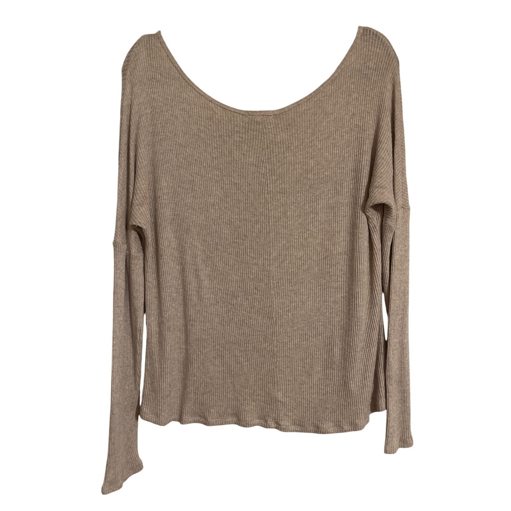 Y2K Wet Seal Beige Ribbed Knit Top Long Sleeve Cactus Casual‎ Comfy Shirt - Picture 4 of 7